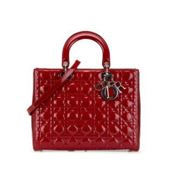 Dior Cannage Lady Shoulder Bag Red Patent - Picture 1 of 8